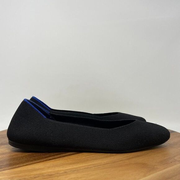 Rothy's The Flat Round Toe Womens Sz 8.5 US Black Blue Halo Ballet Flats Shoes - Picture 1 of 9